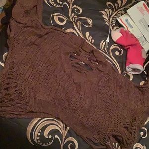 Cropped brown knitted destroyed sweater